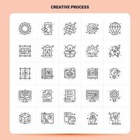 delinear 25 conjunto de ícones de processo criativo vetor design de estilo de linha ícones pretos conjunto de pictograma linear pacote de ideias de negócios móveis e web design ilustração vetorial