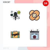 pacote de linha vetorial editável de 4 cores planas de linha preenchida simples de bagagem de negócios de saúde de microfone elementos de design de vetores editáveis