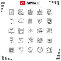 25 ícones com base em grade de estilo de linha símbolos de contorno criativo para design de site sinais de ícone de linha simples isolados no conjunto de 25 ícones de fundo branco vetor