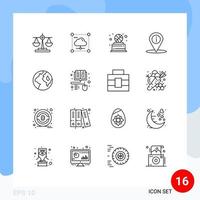 conjunto de 16 sinais de símbolos de ícones de interface do usuário modernos para navegação de rede de lugar de terra ganhar elementos de design de vetores editáveis