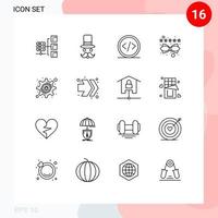 16 contornos de vetores temáticos e símbolos editáveis de elementos de design de vetores editáveis de programação de conteúdo de gerenciamento de classificação