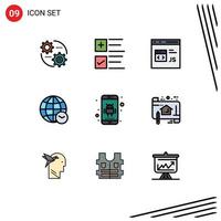 pacote de interface do usuário de 9 cores planas básicas de linhas preenchidas de elementos de design de vetores editáveis de código da web android js