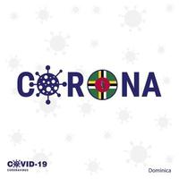 dominica coronavírus tipografia covid19 bandeira do país fique em casa fique saudável cuide da sua própria saúde vetor