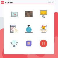 conjunto de pictogramas de 9 cores planas simples de alfabeto de smartphone de cronômetro ajuda a clicar em elementos de design de vetores editáveis