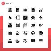 25 conceito de glifo sólido para sites móveis e aplicativos compartilham elementos de design de vetores editáveis de caso de pagamento de arquivo de crédito