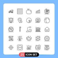 Símbolos de contorno do pacote de ícones pretos de 25 linhas para aplicativos móveis isolados no conjunto de 25 ícones de fundo branco vetor