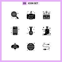 conjunto de 9 símbolos de símbolos de ícones de interface do usuário modernos para elementos de design de vetores editáveis de dispositivo de bola de copo de olho