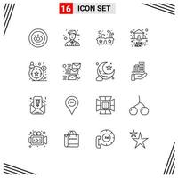 grupo de 16 sinais e símbolos de contornos para aluguel de óculos de persona de comprador-alvo para elementos de design de vetores editáveis