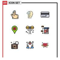 pacote de interface do usuário de 9 cores planas básicas de linhas preenchidas de elementos de design de vetores editáveis de pin de mapa traseiro grande de halloween