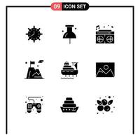 9 ícones criativos sinais modernos e símbolos de elementos de design de vetores editáveis de navegação de bandeira de montanha