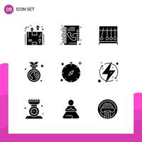 pacote de conjunto de ícones de glifos com 9 ícones sólidos isolados em fundo branco para impressão de design de site responsivo e aplicativos móveis vetor