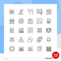 conjunto de pictogramas de 25 linhas simples de citações de página de barra interface de jornal editável elementos de design vetorial vetor