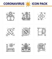 ícones de conscientização de coronavírus 9 ícone de linha corona vírus relacionado à gripe, como auxílios de veículo de câncer médico feridos vírus viral 2019nov elementos de design de vetor de doença