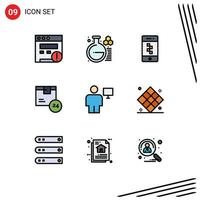 conjunto de 9 símbolos de ícones de interface do usuário modernos, sinais para comunicações de tempo corporal, entrega de envio, elementos de design de vetores editáveis