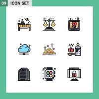 pacote de interface do usuário de 9 cores planas básicas de linha preenchida de imagens de dados de julgamento de rede de tecnologia elementos de design vetorial editáveis vetor
