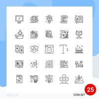 grupo de símbolos de ícone universal de 25 linhas modernas de expandir livro mundo internet livro ebook elementos de design de vetores editáveis