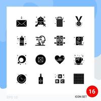 conjunto de 16 sinais de símbolos de ícones de interface do usuário modernos para prêmio de medalha de cesta de classificação de fita editável elementos de design vetorial vetor