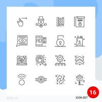 conjunto de 16 sinais de símbolos de ícones de interface do usuário modernos para termos de design de lei gdpr escala elementos de design de vetores editáveis