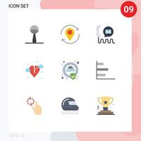 pacote de cores planas de 9 símbolos universais de comunicação de coração de segurança elementos de design de vetores editáveis de correspondência quebrada