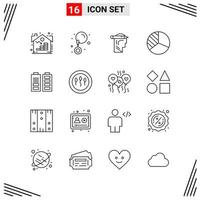 16 ícones com base em grade de estilo de linha símbolos de contorno criativo para design de site sinais de ícone de linha simples isolados no conjunto de 16 ícones de fundo branco vetor