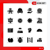 conjunto criativo de 16 ícones de glifos universais isolados no fundo branco vetor