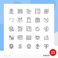 Pacote de linha de interface de usuário 25 de sinais e símbolos modernos de elementos de design de vetores editáveis de servidor de seta de engrenagem de seta