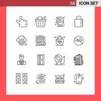 16 pacote de esboço de interface de usuário de sinais e símbolos modernos de configuração de computação, equipamento de sorvete protege elementos de design de vetores editáveis