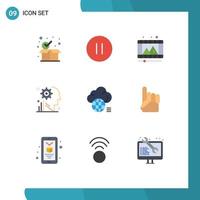 pacote de ícones vetoriais de estoque de 9 sinais e símbolos de linha para processo de reprodução de engrenagem em nuvem elementos de design vetorial editáveis vetor
