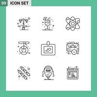 conjunto de 9 sinais de símbolos de ícones de interface do usuário modernos para laboratório de resgate de diagnóstico derretendo elementos de design de vetores editáveis de acampamento