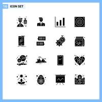 pacote de interface do usuário de 16 glifos sólidos básicos de estatísticas de design de professor de alto-falante móvel elementos de design de vetores editáveis