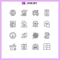 conjunto moderno de pictograma de 16 contornos de uma maleta de negócios on-line elementos de design de vetores editáveis móveis