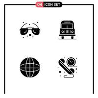 4 ícones criativos, sinais e símbolos modernos do mundo da praia, óculos de sol, acampamento, comunicação, elementos de design de vetores editáveis