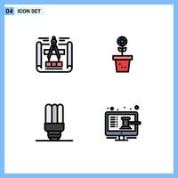 conjunto de pictogramas de 4 cores planas de linha preenchida simples de elementos de design de vetores editáveis on-line de lâmpada de planta ecológica