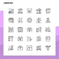 conjunto de ícones de linha do dia do trabalho conjunto 25 ícones vetor design de estilo minimalista ícones pretos conjunto de pictograma linear pacote