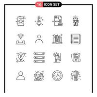 16 ícones criativos, sinais e símbolos modernos do mercado de dispositivos, direitos autorais, coroa do rei, elementos de design de vetores editáveis