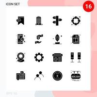 grupo de símbolos de ícone universal de 16 glifos sólidos modernos de suporte móvel segurança de natal inverno elementos de design de vetores editáveis