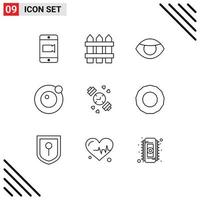 conjunto de 9 sinais de símbolos de ícones de interface do usuário modernos para ação, relógio, face, relógio, órbita, elementos de design vetorial editáveis vetor