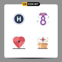 conjunto moderno de pictograma de 4 ícones planos de amor médico caixa de oito de março elementos de design de vetores editáveis