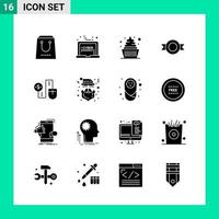 pacote de 16 símbolos de glifos de conjunto de ícones de estilo sólido para impressão de sinais criativos isolados no conjunto de 16 ícones de fundo branco vetor