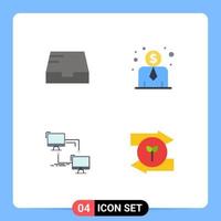 conjunto de pictogramas de 4 ícones planos simples de custo de funcionário de computador de caixa de entrada lan deixou elementos de design de vetores editáveis