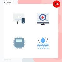 conjunto de ícones planos de interface móvel de 4 pictogramas de elementos de design de vetores editáveis de hardware de saúde imac de monitor de computador