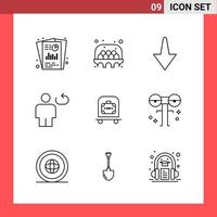 9 símbolos de contorno de estilo de linha de pacote de ícones em sinais simples de fundo branco para design geral vetor
