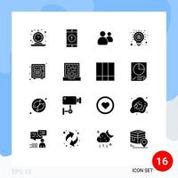 conjunto de glifos sólidos de interface móvel de 16 pictogramas de dinheiro de marketing ideia de smartphone usuários elementos de design de vetores editáveis