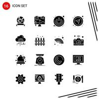 coleção de 16 ícones vetoriais em símbolos de glifos perfeitos de pixel de estilo sólido para web e sinais de ícones sólidos móveis em fundo branco 16 ícones vetor