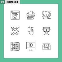 grupo de 9 contornos modernos definidos para elementos de design de vetores editáveis de localização de cuidados com pinos de gesto