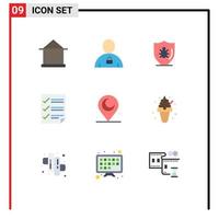 conjunto de 9 sinais de símbolos de ícones de interface do usuário modernos para marcas de seleção de documento escudo de cadeado protege elementos de design de vetores editáveis