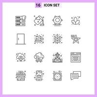 pacote de ícones vetoriais de estoque de 16 sinais e símbolos de linha para elementos de design de vetores editáveis de lótus de tinta de porta de casa