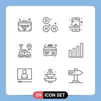 conjunto de 9 sinais de símbolos de ícones de interface do usuário modernos para crédito atm entretenimento tecnologia localização elementos de design de vetores editáveis