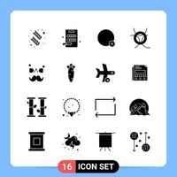 16 símbolos de glifo de pacote de ícone preto sólido para aplicativos móveis isolados no conjunto de 16 ícones de fundo branco vetor