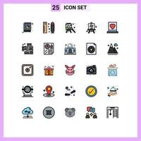 conjunto de 25 ícones de interface do usuário modernos símbolos sinais para casamento chapéu arte noivo passatempos elementos de design de vetores editáveis